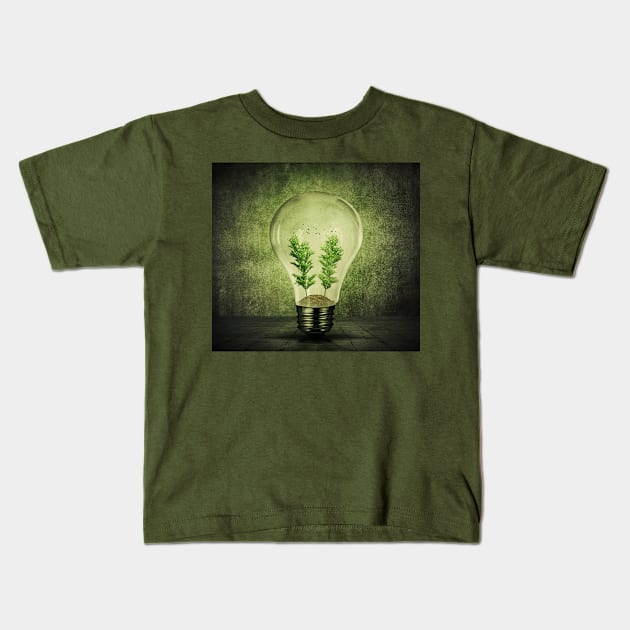 Green Eco Bulb Kids T-Shirt by psychoshadow